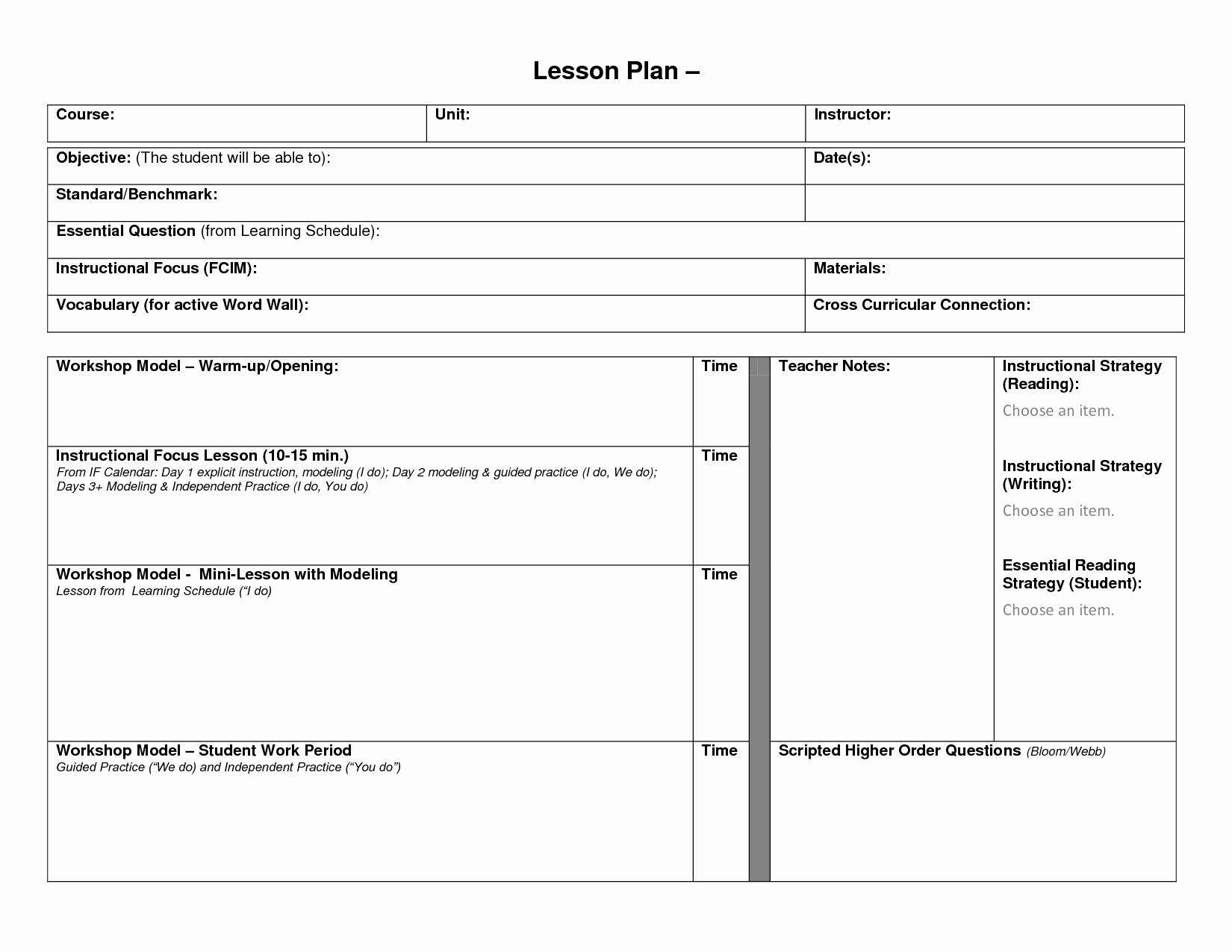 Unit Plan Template Doc Fresh Blank Lesson Plan format Template