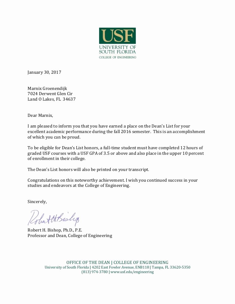 Usf Letter Of Recommendation Inspirational Letter From the Dean