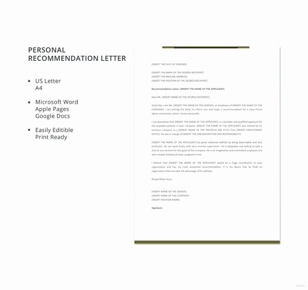 Usf Letter Of Recommendation Lovely 10 Personal Letter Of Re Mendation – Free Sample