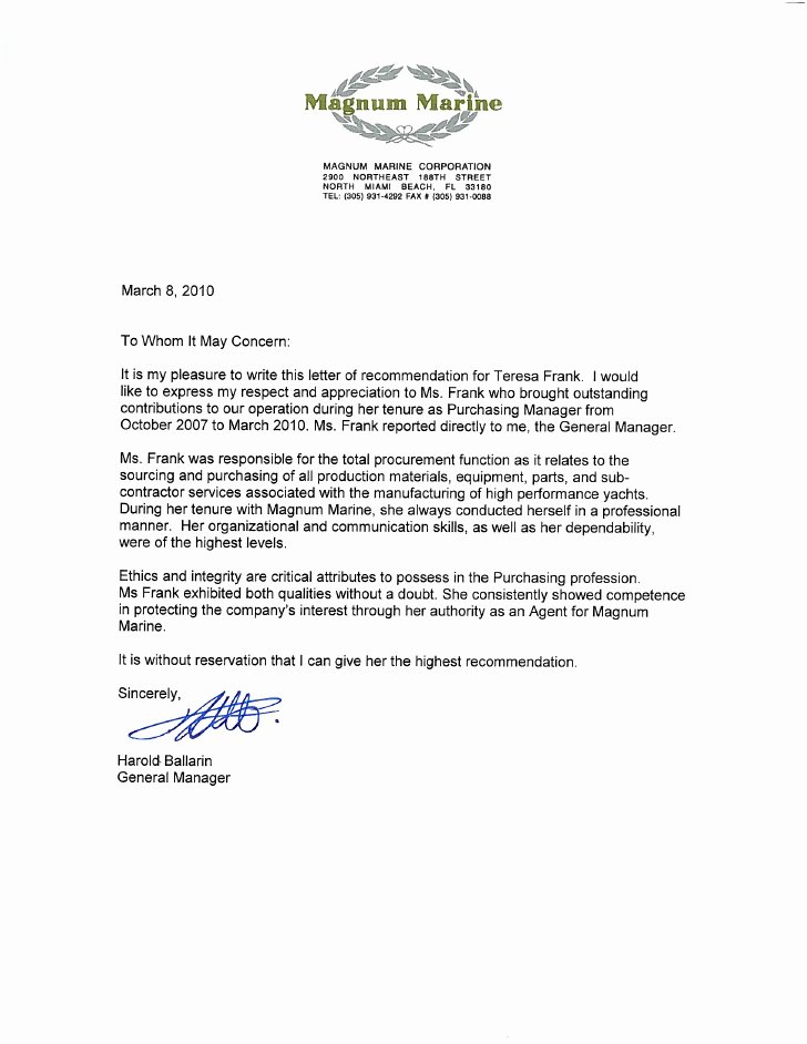 Usmc Letter Of Recommendation Best Of Letter Of Re Mendation Magnum Marine Corporation