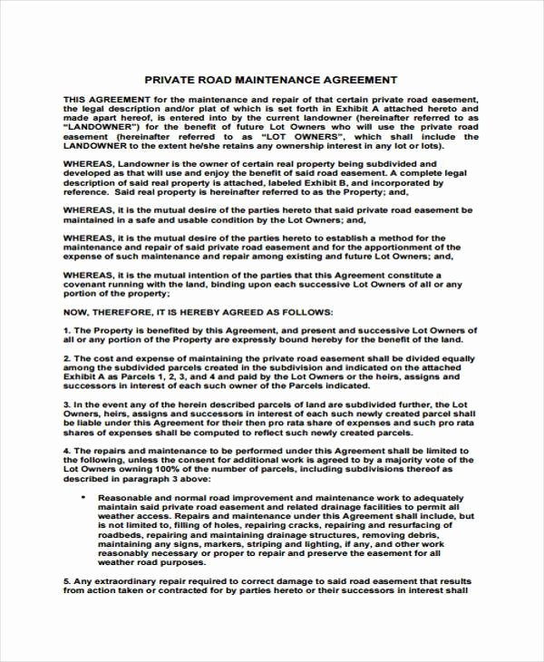 Utility Easement Agreement Template Unique Sample Road Maintenance Agreement forms 6 Free