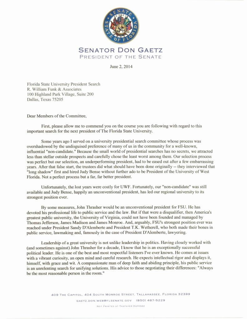 Uw Madison Letter Of Recommendation Fresh Senate President Gaetz Sends Letter Re Mending John