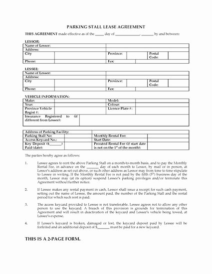 Vehicle Storage Contract Template Unique British Columbia Parking Stall Lease form