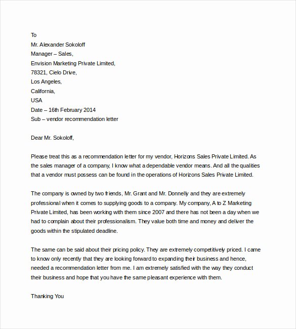 30 Vendor Recommendation Letter Sample Hamiltonplastering