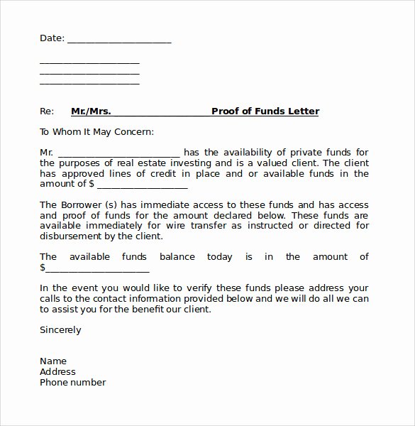 Verification Of Funds Letter Template Awesome Sample Proof Of Funds Letter 7 Download Free Documents