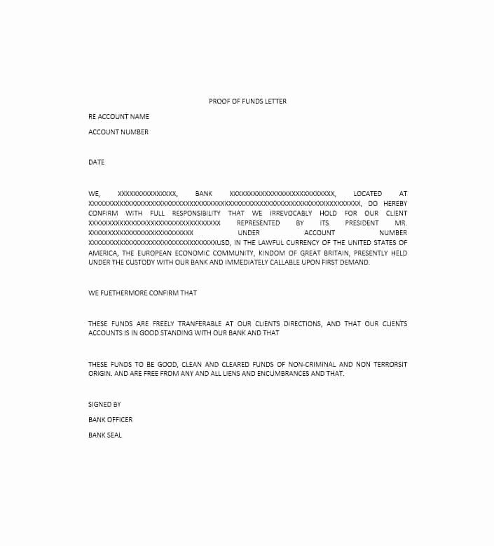 Verification Of Funds Letter Template Fresh 25 Best Proof Funds Letter Templates Template Lab