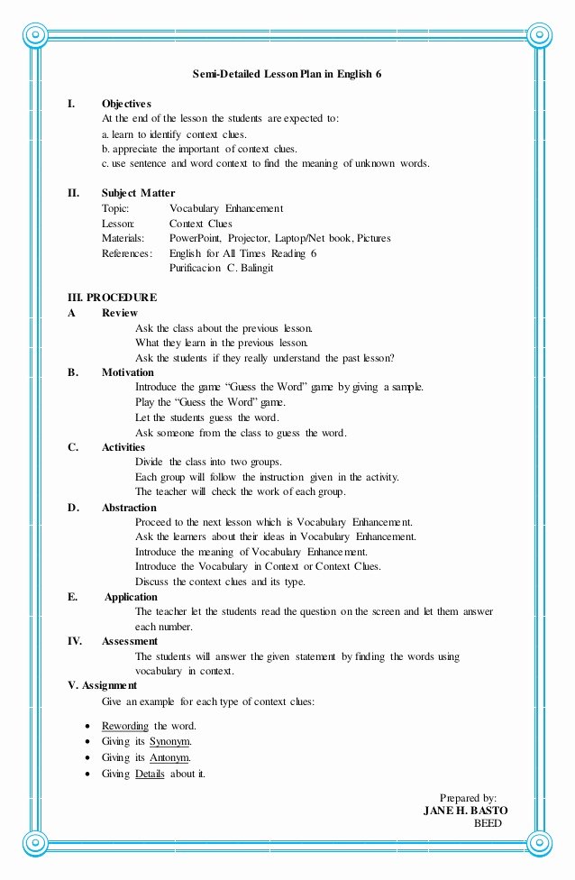Vocal Lesson Plan Template Awesome 4a S Lesson Plan In English 6