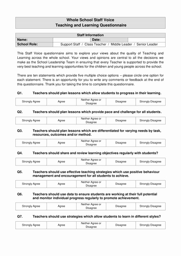 Vocal Lesson Plan Template Luxury Staff Voice Questionnaire Teaching and Learning by