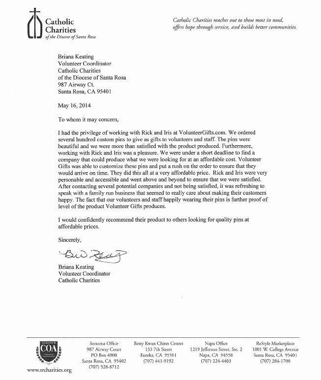 Volunteer Letter Of Recommendation Lovely Reference Letter Catholic Charities Of the Diocese Of