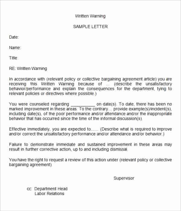 Warn Letter Samples Lovely 32 Hr Warning Letters Pdf Doc