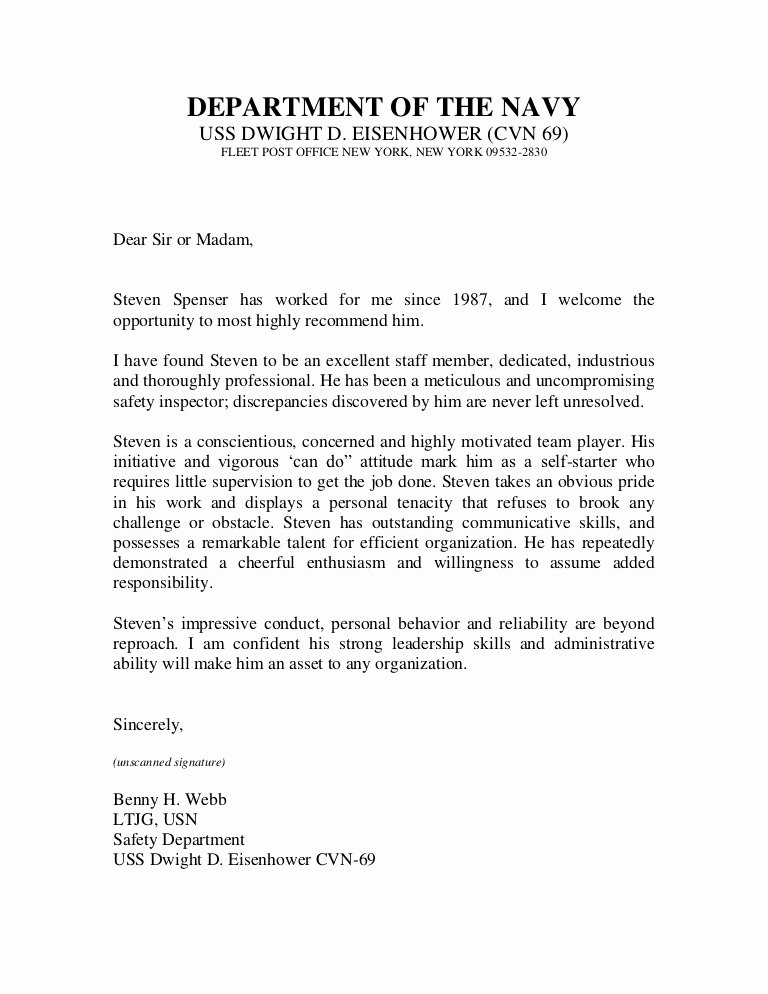 Warrant Officer Letter Of Recommendation New U S Navy Letter Of Re Mendation 2