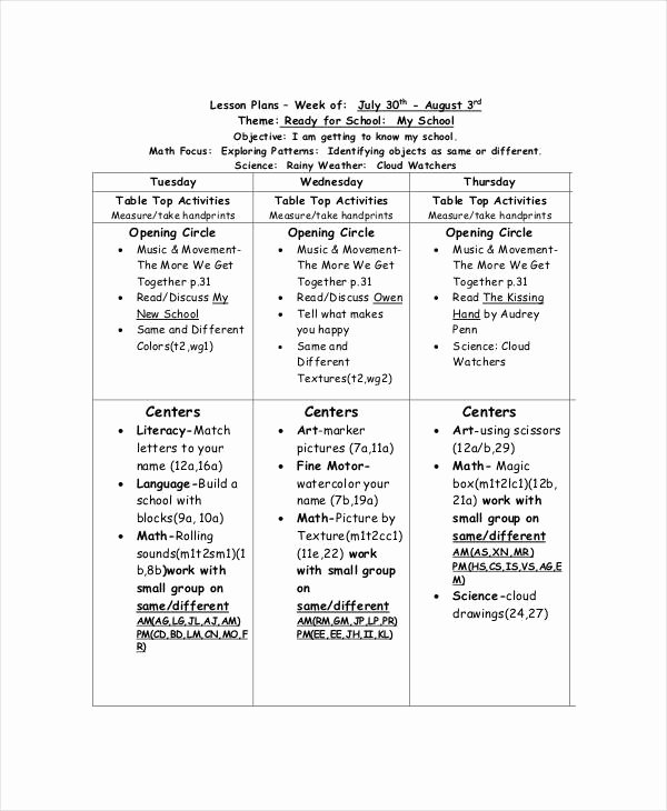 Weekly Lesson Plan Template Doc Unique Montessori Weekly Lesson Plan Template