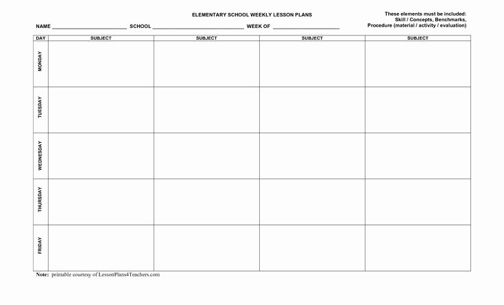 Weekly Lesson Plan Template Elementary Inspirational Printable Lesson Plan Template