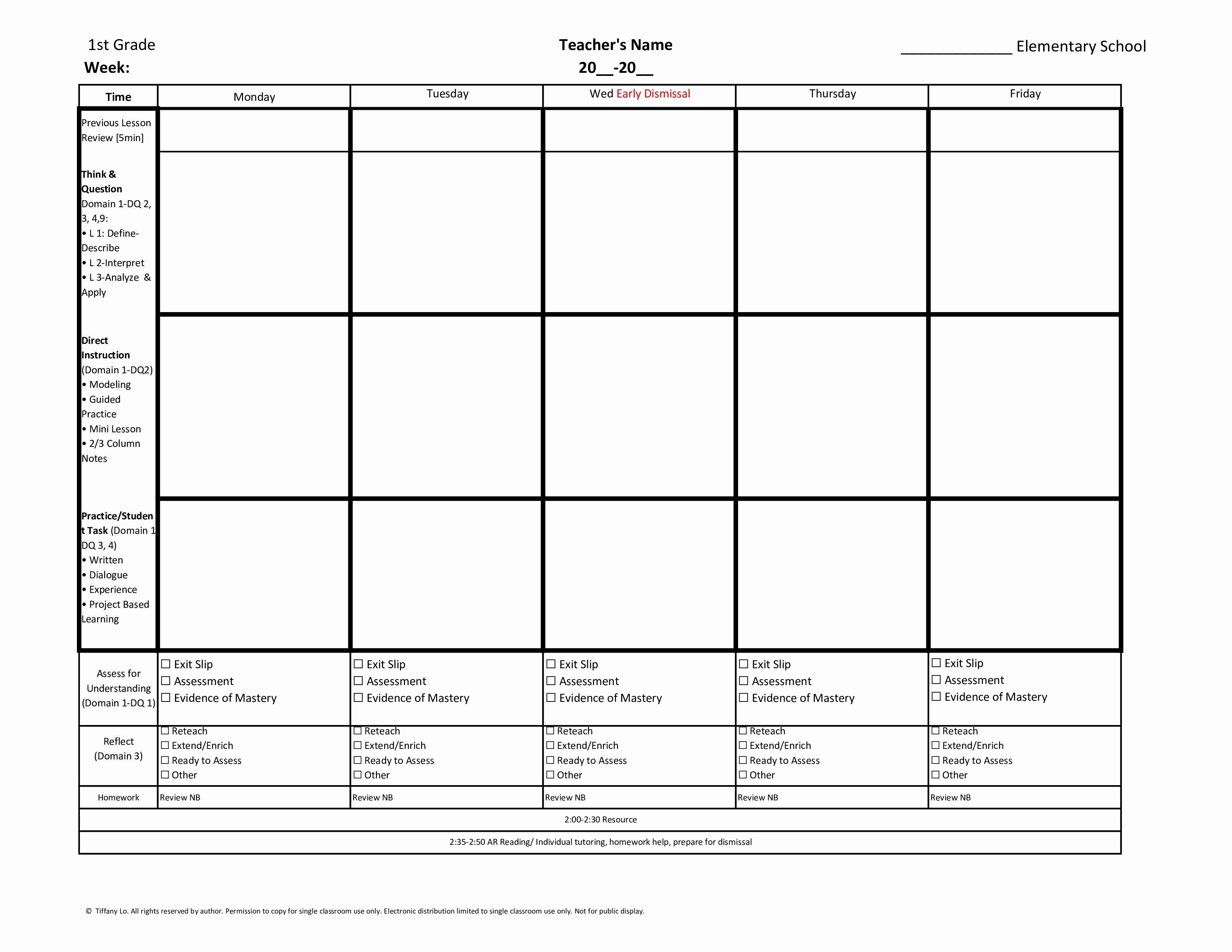 Weekly Lesson Plan Template Fresh 1st First Grade Mon Core Weekly Lesson Plan Template W