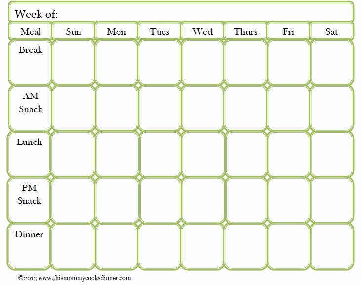 Weekly Meal Plan Template Awesome Weekly Meal Planner Template with Snacks