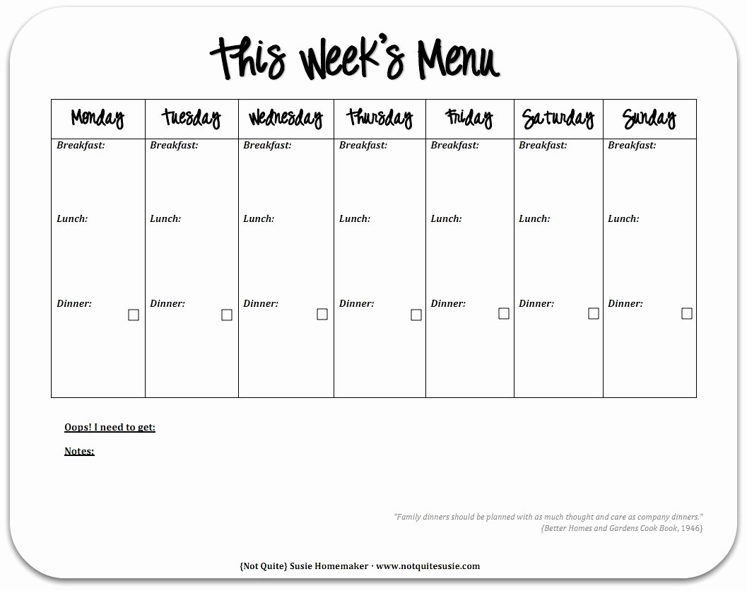 Weekly Meal Plan Template Unique Free Printable Weekly Meal Planner Not Quite Susie