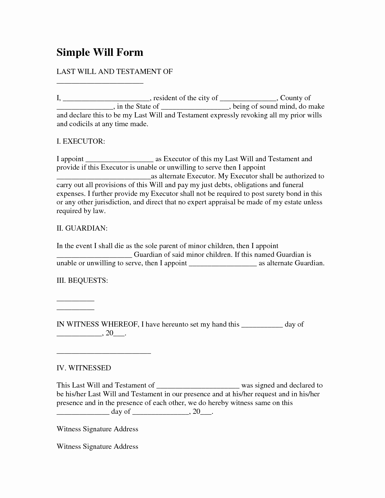 Will Template Free Download Luxury form Last Will and Testament form
