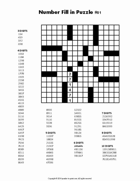 Word Fill In Printable Elegant Number Fill In Puzzles Volume 1 Printable Pdf – Puzzles