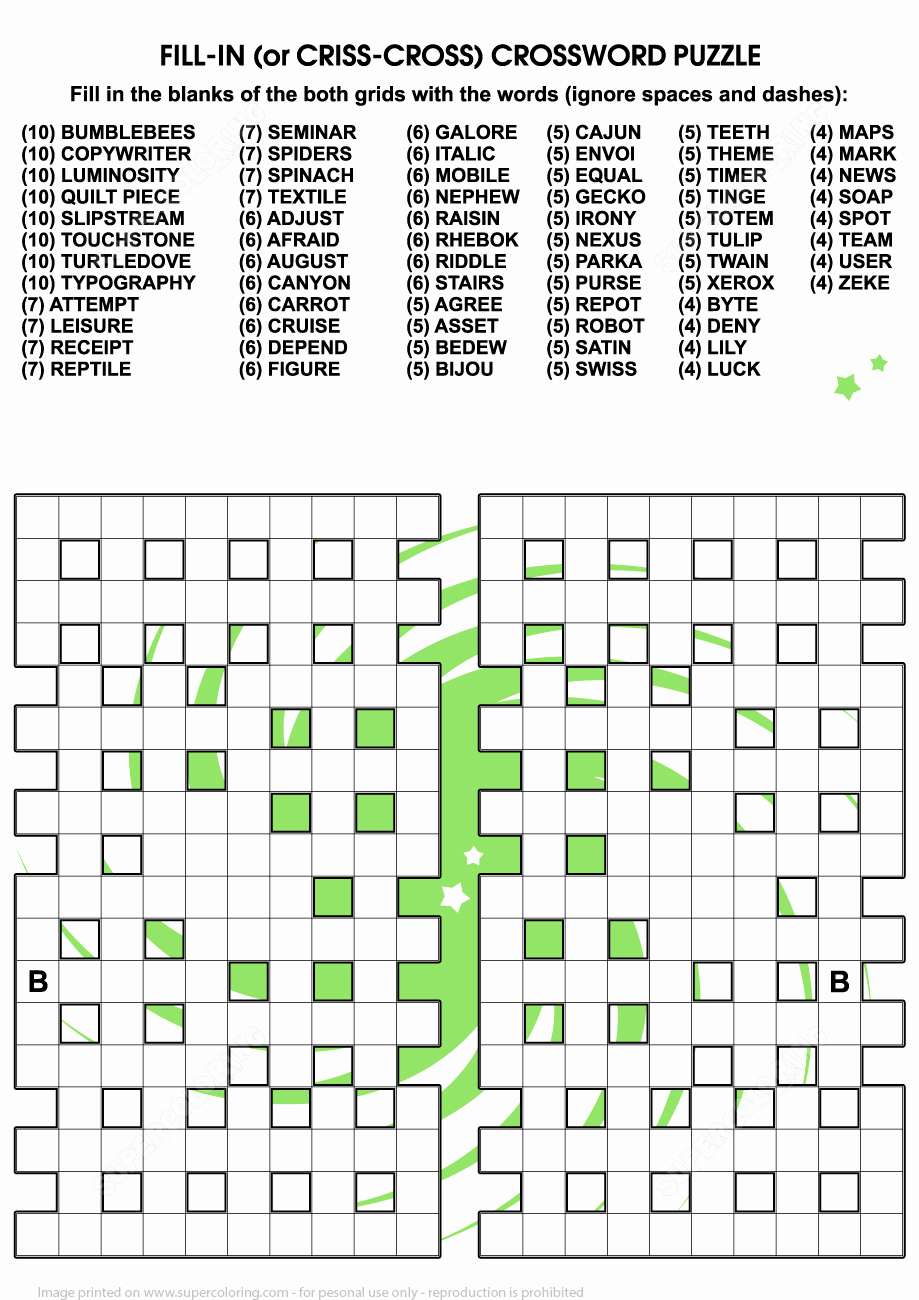 Word Fill In Printable New Fill In Crossword Criss Cross Puzzle