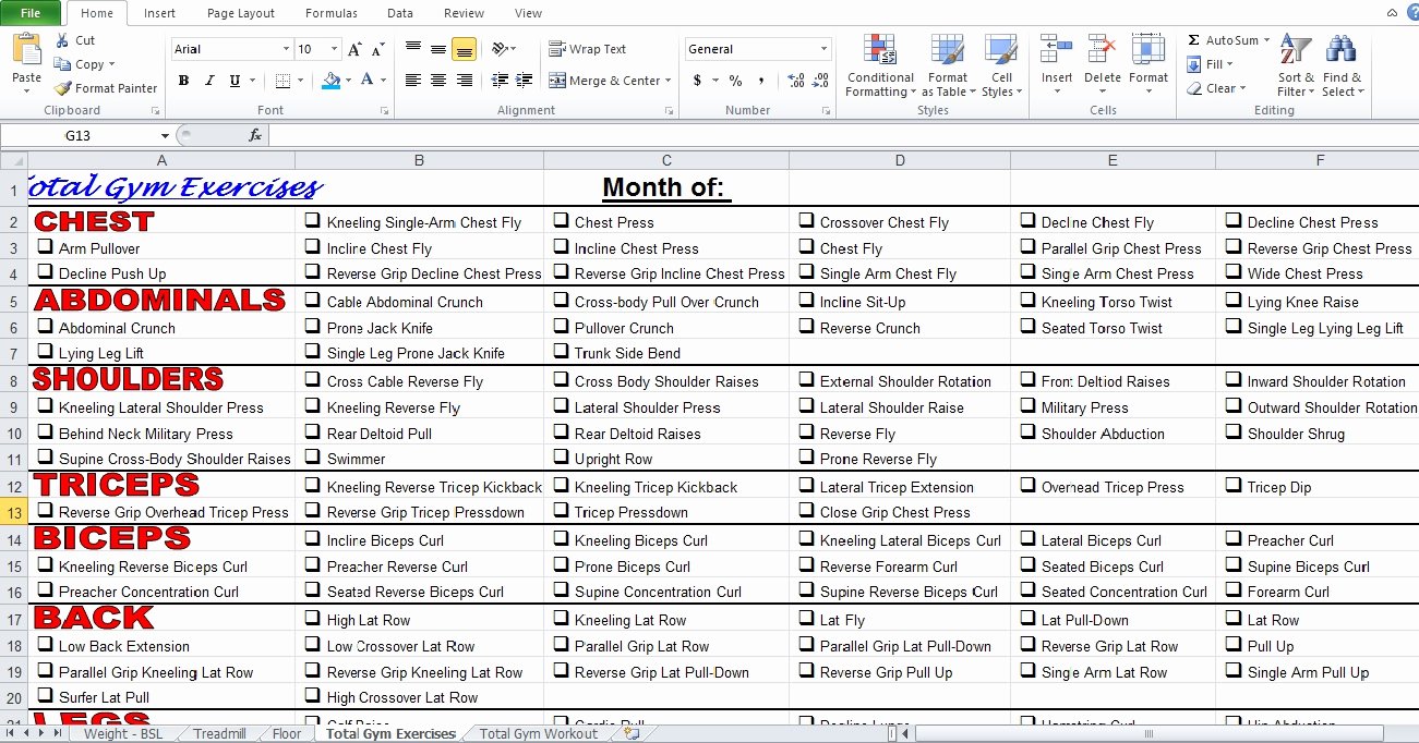 Workout Plan Template Excel Awesome Gym Workout Plan Spreadsheet for Excel Excel Tmp