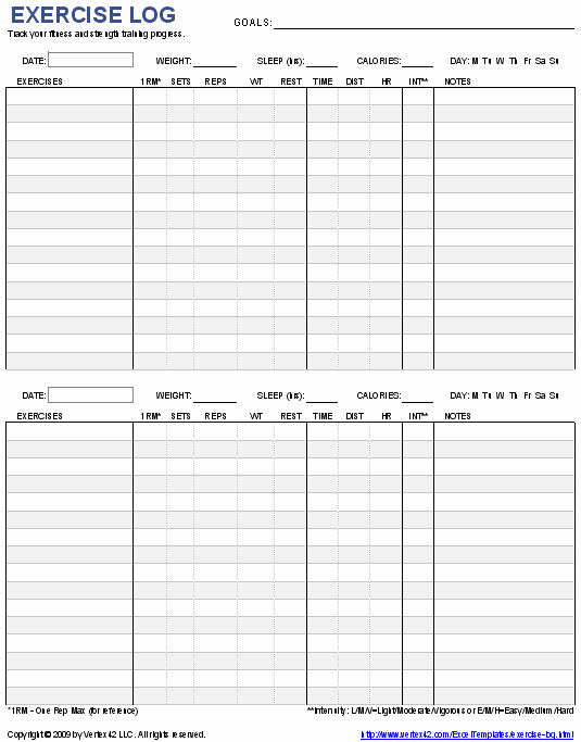 Workout Plan Template Pdf New Free Printable Exercise Log and Blank Exercise Log Template