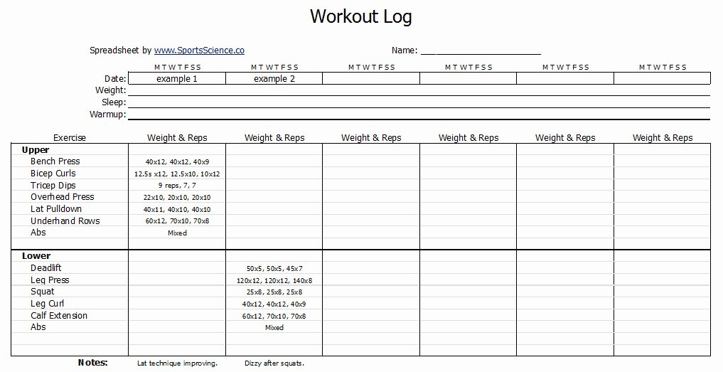 Workout Plan Template Pdf Unique Free Workout Log Template Sports Science
