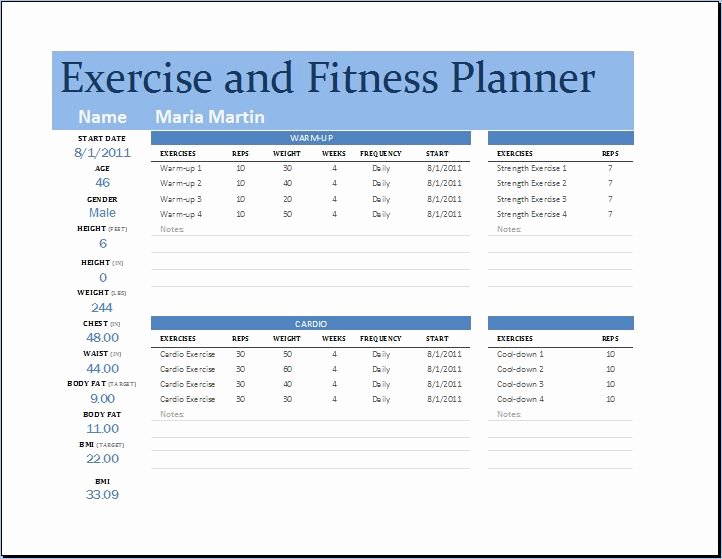 Workout Plan Template Word Beautiful Ms Excel Exercise and Fitness Planner Template