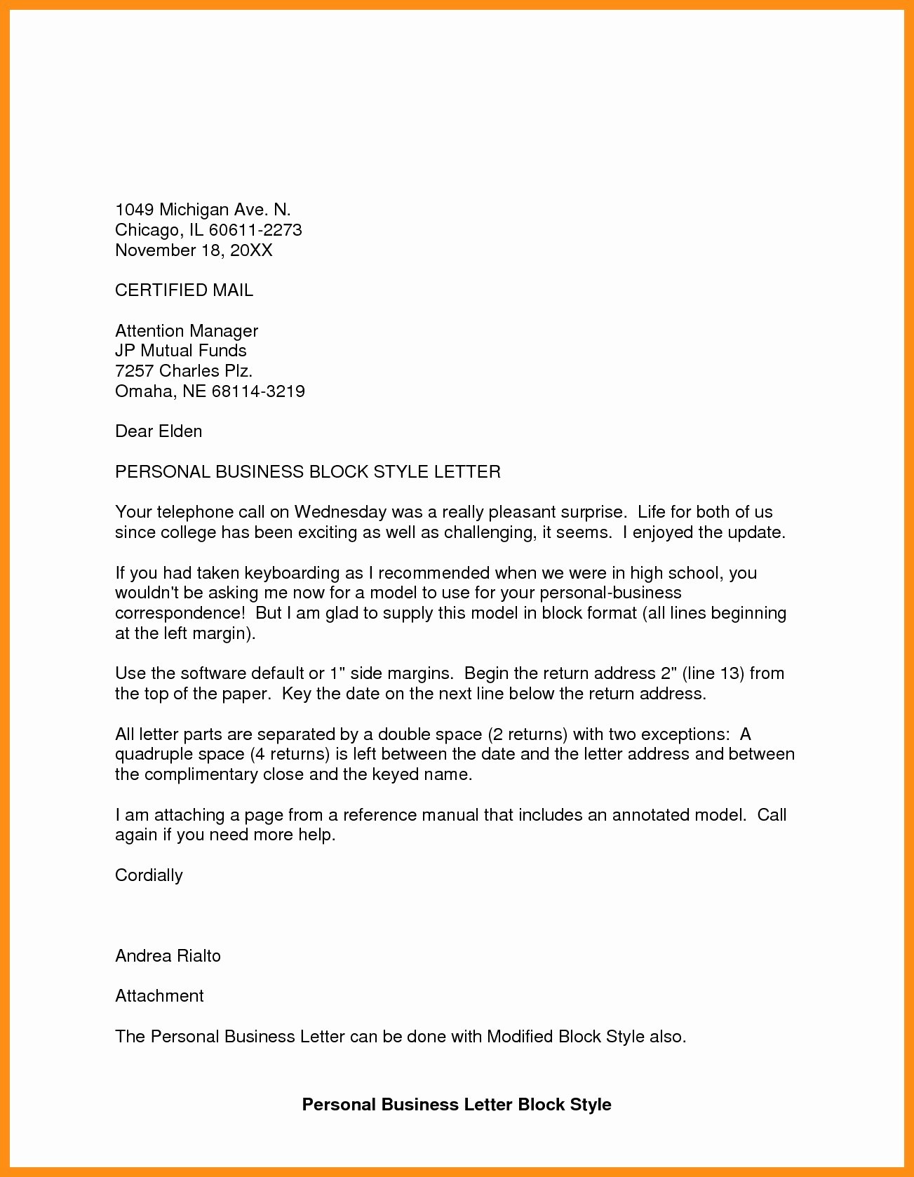 Writing A Personal Letter format Inspirational Personal Business Letter format 2018