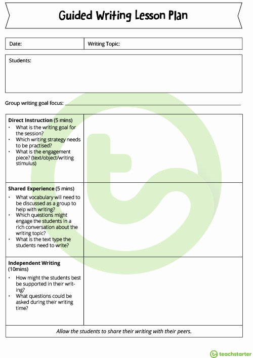 Writing Lesson Plan Template Inspirational Guided Writing Lesson Plan Template Teaching Resource